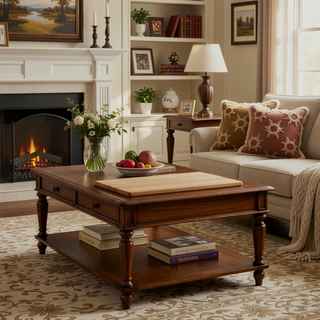 Sunvega Retro Chestnut Dining Table with Angled Legs and Solid Wood Construction