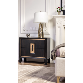 Sunvega Contemporary Espresso Nightstand with Gold Accent Trim and Felt-Lined Drawers
