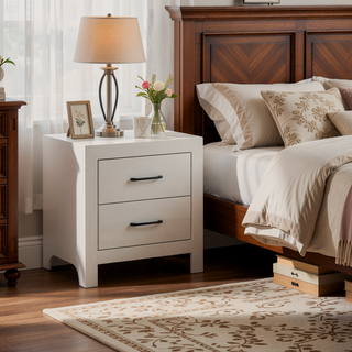 Sunvega 24 Inch Nightstand with 2 Drawers and Black Nickel Handles in White Finish