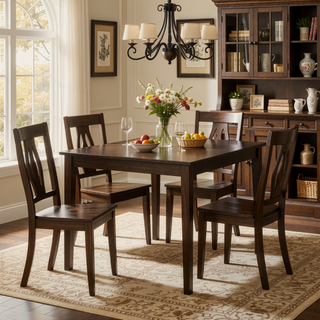 Sunvega Cappuccino Rectangular Dining Table Set with Three Chairs and Bench