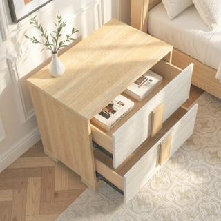 Sunvega 2-Drawer Nightstand with Natural and White Finish for Bedroom Storage