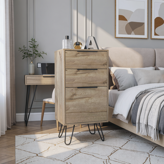 Sunvega Three Drawer Dresser with Superior Top and Four Steel Legs