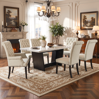 Sunvega Rustic Espresso Oak and Marble Dining Table for Family Gatherings