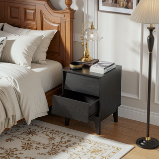 Sunvega Vintage-Style Bevel Design MDF Nightstand with Hidden Drawer Pulls