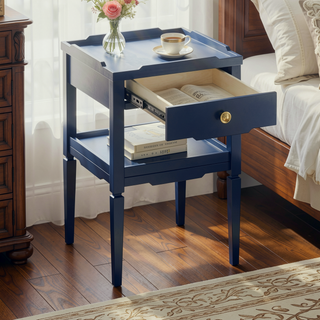 Sunvega Foley White 1-Drawer Nightstand with Gold Pull and Geometric Top