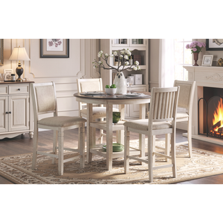 Sunvega Counter Height Table with 2 Display Shelves Brown and Antique White Finish