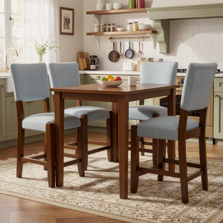 Sunvega 47.5 Inch Faux Marble Top Bar Dining Table with Walnut Legs for Kitchen