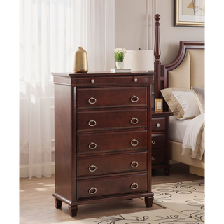 Sunvega Classic Traditional Nightstand in Rich Cappuccino Wood Veneer with Felt Lined Drawers
