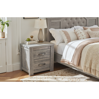 Sunvega Light Gray Oak Wood Nightstand with Dimensions 24 x 17 x 25 Inches