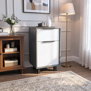 Sunvega Smokey Oak Nightstand with One Drawer and Cabinet Storage