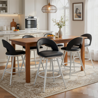 Sunvega 26 Inch Swivel Counter Stool in Brushed Stainless Steel and Black Faux Leather