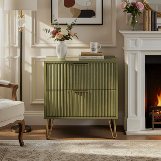 Sunvega Modern Glam Nightstand with Gold Metal Handles and Splayed Legs for Bedroom