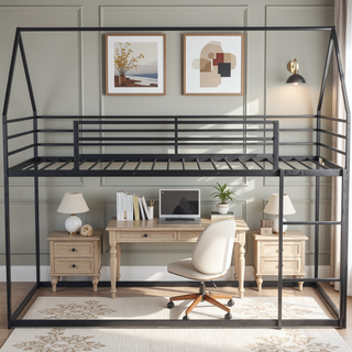Sunvega Twin over Twin House Bunk Bed with Ladder and Slide in White