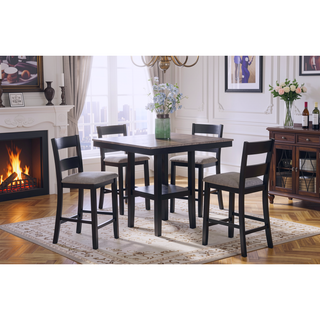 Sunvega Farmhouse Style Black Gray Two Tone Finish Square Counter Height Dining Set