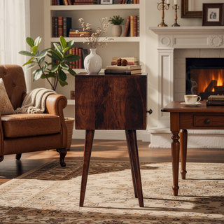 Sunvega Solid Mango Wood Nightstand with Drawer and Shelf on Nordic Legs