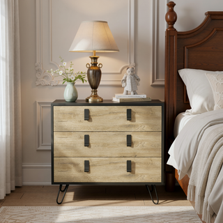 Sunvega Black Macadamia Modern Dresser with Three Drawers and Metal Handles