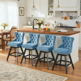 Sunvega Swivel Velvet Barstools with Button Tufted Back and Chrome Nailhead Trim