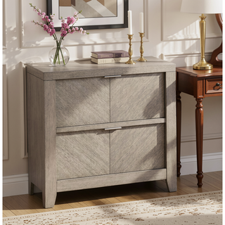 Sunvega Transitional Ash Veneer Nightstand with 2 Harringbone Look Storage Drawers
