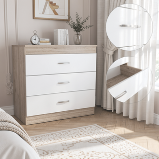 Sunvega Melia Three Drawer Dresser with Metal Hardware in Light Gray and White