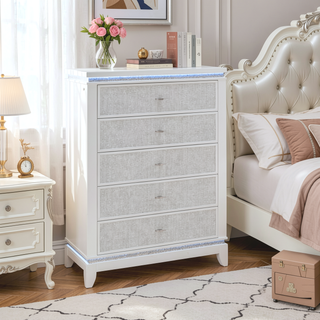 Sunvega White Nightstand with Cooler Bluetooth Speaker and LED Lighting