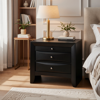 Sunvega Black 2-Drawer Nightstand with Tray for Bedroom Storage