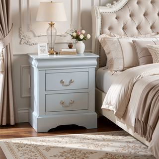 Sunvega Black Nightstand with Two Drawers and Brushed Nickel Handles