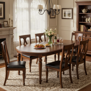 Sunvega Mid-Century Walnut Extension Leaf Dining Table with Timeless Organic Look