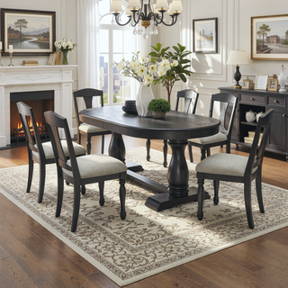 Sunvega Extendable Wooden Dining Table for 6 to 8 Persons with Curved Modern Design