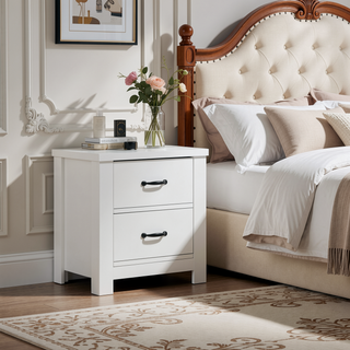 Sunvega Modern White Nightstand with Two Gliding Drawers for Bedroom