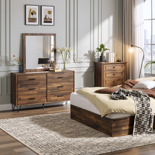 Sunvega Walnut 6-Drawer Dresser with Oak Finish and Spacious Storage Drawers