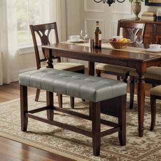 Sunvega Silver Faux Leather Upholstered Tufted Seat Counter Height Bench
