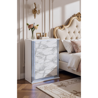 Sunvega Modern Sleek Nightstand with LED Light and Rich Chrome Accents