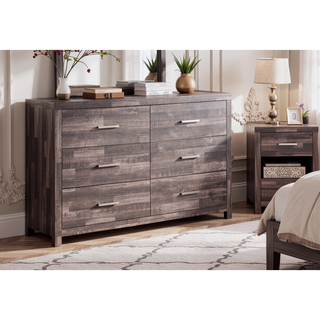 Sunvega Dark Cherry Finish Wooden Dresser with Six Spacious Drawers for Bedroom
