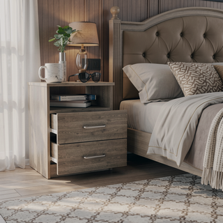 Sunvega Oklahoma Nightstand with Two Drawers and One Open Shelf