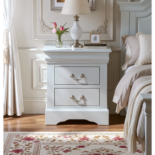 Sunvega Modern White Nightstand with Two Spacious Drawers and Brushed Nickel Handles