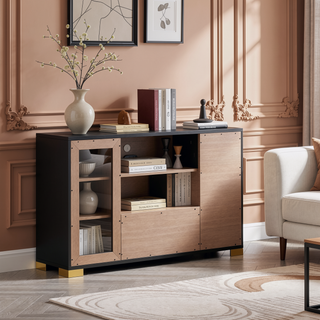 Sunvega Modern Art Deco White Five-Drawer Chest with Gold Hardware and Smooth Glide