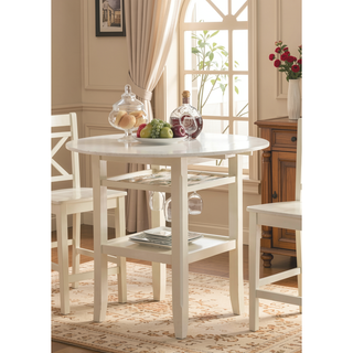 Sunvega Wooden Counter Height Table with 2 Drop Leaves and Stemware Storage Rack