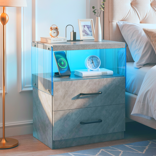 Sunvega Modern LED Nightstand with Adjustable Lights and 2 Drawers for Bedroom