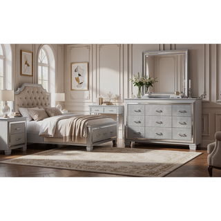 Sunvega Modern LED Nightstand with Beveled Mirror Accents and Chrome Finish Hardware