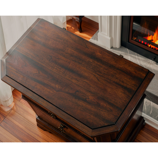 Sunvega Transitional Solid Wood Nightstand with Square Chrome Knobs in Acacia Walnut