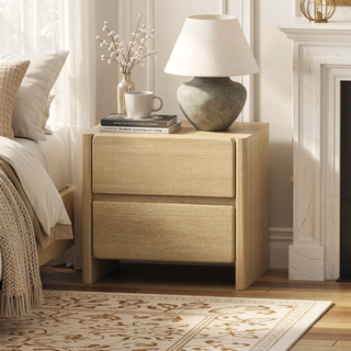 Sunvega Modern Oak Nightstand with Two Spacious Drawers for Bedroom