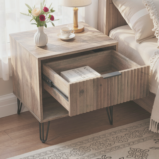 Sunvega Modern Glam Nightstand with Gold Metal Legs and Textured Drawer