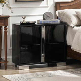 Sunvega Contemporary White Nightstand with Chrome Legs and Handles for Bedroom