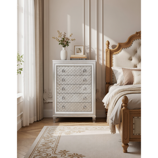 Sunvega Champagne Chest with Acrylic Front Legs and Mirror Accents