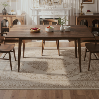 Sunvega Mid-Century Modern Solid Wood Rectangular Dining Table with Brown Stain Finish