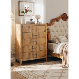 Sunvega Natural Wood Finish Contemporary Nightstand with Three Drawers and Metal Hand Pull