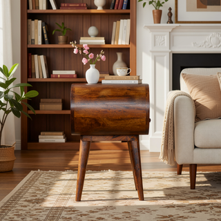 Sunvega Timeless Elegance Functional Chestnut Circular Open Bedside Table with Drawer