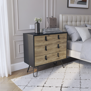 Sunvega Hairpin Leg Dresser with Three Drawers and Spacious Top Surface