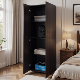 Sunvega 66.9 Inch Tall Oak Wardrobe Cabinet with 4 Shelves and Hanging Rod