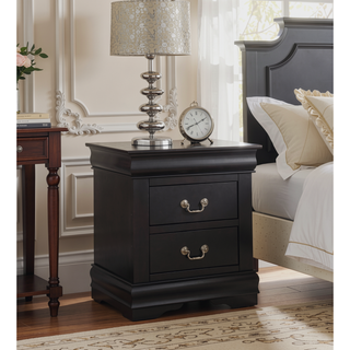 Sunvega Sleek Black Nightstand with Two Spacious Drawers and Brushed Nickel Handles